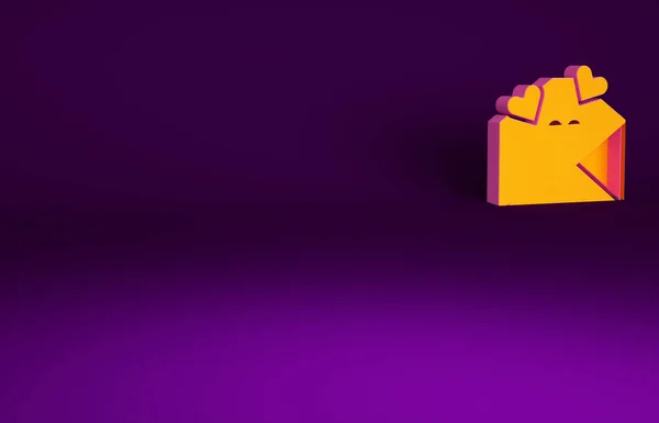 Envelope Laranja Com Ícone Coração Valentine Isolado Fundo Roxo Mensagem — Fotografia de Stock