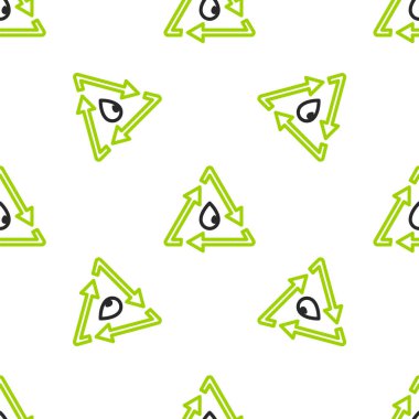 Geri dönüşüm simgesine sahip çizgi yağı damlası beyaz arkaplanda izole edilmiş pürüzsüz desen. Vektör İllüstrasyonu.