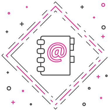 Satır defteri simgesi beyaz arkaplanda izole edildi. Not defteri, adres, bağlantı, rehber, telefon, telefon rehberi simgesi. Renkli taslak konsepti. Vektör İllüstrasyonu.