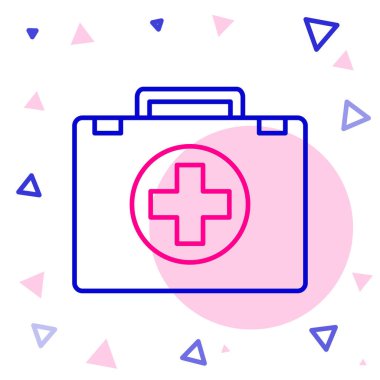 İlk yardım çantası simgesi beyaz arkaplanda izole edildi. Haçlı sağlık kutusu. Acil durumlar için tıbbi ekipman. Sağlık sigortası konsepti. Renkli taslak konsepti. Vektör İllüstrasyonu.