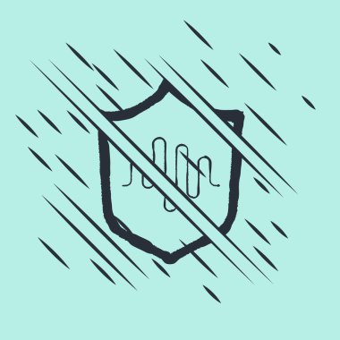 Siyah Kalkan ses tanıma simgesi yeşil arkaplanda izole edildi. Kimlik tanıma için ses biyometrik kimlik doğrulaması. Arıza tarzı. Vektör.