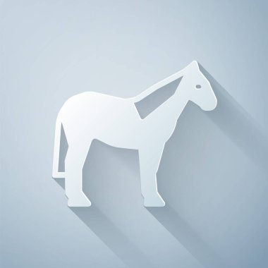 Kağıt kesiği at simgesi gri arkaplanda izole edildi. Hayvan sembolü. Kağıt sanatı tarzı. Vektör.