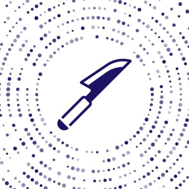 Mavi Bıçak simgesi beyaz arkaplanda izole edildi. Çatal bıçak sembolü. Soyut çember rastgele noktalar. Vektör.