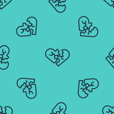 Siyah çizgi, kırık kalp ya da boşanma ikonu yeşil arka planda izole edilmiş kusursuz desen. Aşk sembolü. Sevgililer Günü. Vektör.