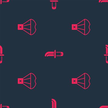 Kutuyu paraşütle uçur, askeri bıçağı da kusursuz bir şekilde. Vektör.