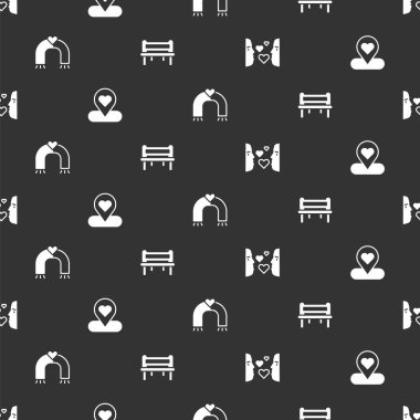 Aşkı ilk görüşte ayarla, kalp, mıknatıs ve romantik bankı kusursuz bir şekilde yerleştir. Vektör.