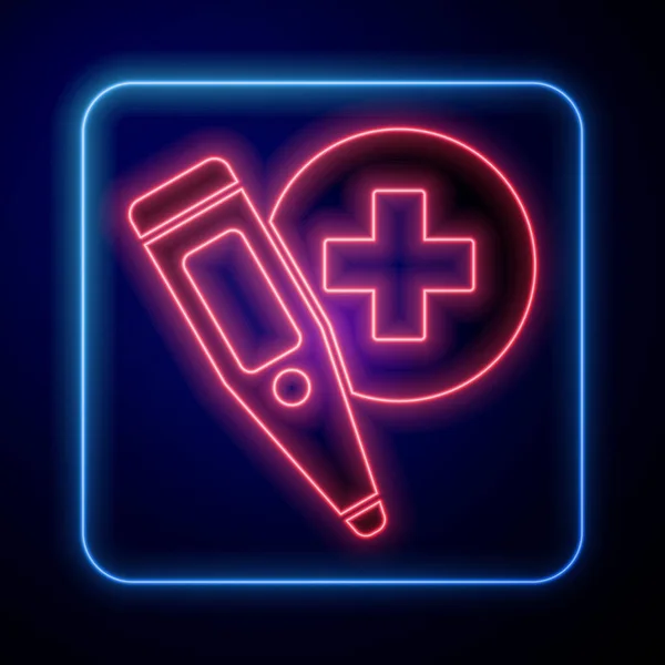 Leuchtende Neon Medical Digitalthermometer Für Medizinische Untersuchung Symbol Isoliert Auf — Stockvektor