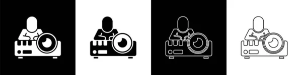 Nastavit Prezentaci Film Film Mediální Projektor Ikonu Izolované Černobílém Pozadí — Stockový vektor