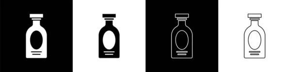 Set Alcohol Drink Rum Flasche Symbol Isoliert Auf Schwarzem Und — Stockvektor