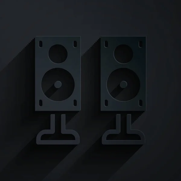 Papiergeschnittenes Stereo Lautsprechersymbol Isoliert Auf Schwarzem Hintergrund Soundsystem Lautsprecher Musik — Stockvektor