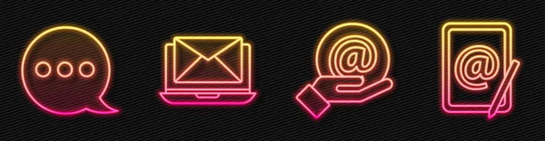 Définir Ligne Mail Mail Main Chat Bulle Vocale Ordinateur Portable — Image vectorielle