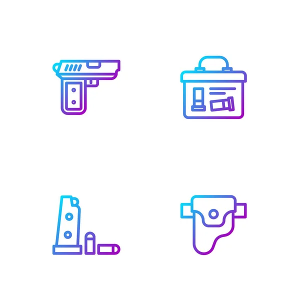 Set Line Pistola Funda Cargador Balas Pistola Pistola Caja Munición — Vector de stock