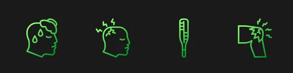 Set Line Medische Thermometer Hoge Lichaamstemperatuur Man Met Hoofdpijn Gewrichtspijn — Stockvector