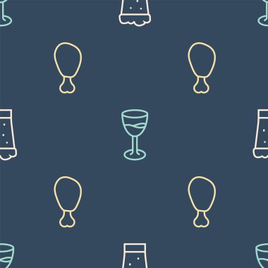 Bardak bira, tavuk budu ve şarap kadehini kusursuz bir şekilde yerleştir. Vektör.