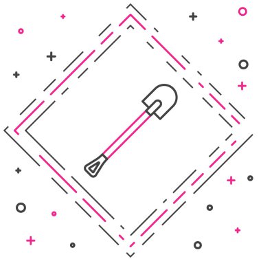 Çizgi Ateş küreği simgesi beyaz arkaplanda izole edildi. Yangın koruma ekipmanları. İtfaiyeciler için ekipman. Renkli taslak konsepti. Vektör İllüstrasyonu.