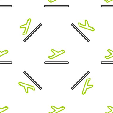 Çizgi düzlemi kalkış ikonu beyaz arka planda izole edilmiş pürüzsüz desen. Uçak taşıma sembolü. Vektör İllüstrasyonu.