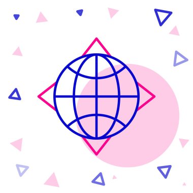 Beyaz arkaplanda pusula simgesine sahip Çizgi Dünyası küresi. Renkli taslak konsepti. Vektör İllüstrasyonu.