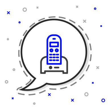 Beyaz arkaplanda hat telefon simgesi izole edildi. Sabit telefon. Renkli taslak konsepti. Vektör İllüstrasyonu.