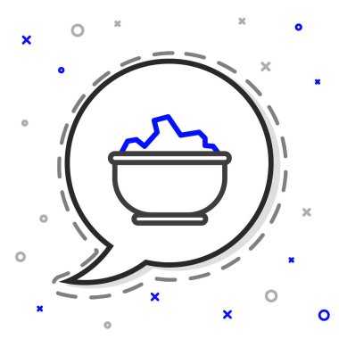 Beyaz arka planda izole edilmiş bir kase ikonundaki çizgi deniz tuzu. Renkli taslak konsepti. Vektör İllüstrasyonu.