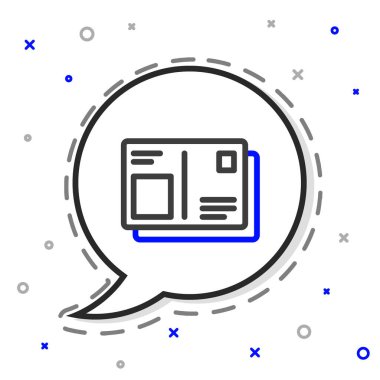 Vize damgalı çizgi pasaportu beyaz arka planda izole edilmiş. Kimlik Belgesi. Renkli taslak konsepti. Vektör İllüstrasyonu.