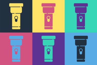 Pop Art Flashlight simgesi renk arkaplanında izole edildi. Vektör.