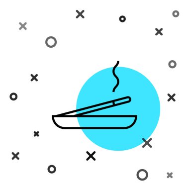 Siyah çizgi kokulu spa çubuğu beyaz arkaplanda izole edilmiş ahşap bir simge üzerinde. Tütsü çubuğu. Kozmetik prosedür aromaterapisi. Rastgele dinamik şekiller. Vektör İllüstrasyonu.