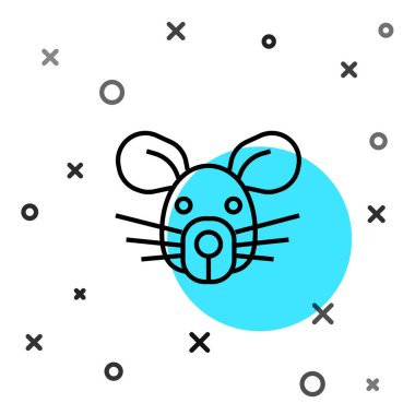 Siyah çizgi sıçan başı simgesi beyaz arkaplanda izole edildi. Fare işareti. Hayvan sembolü. Rastgele dinamik şekiller. Vektör.