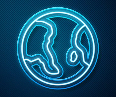 Parlayan neon hattı Dünya ikonu mavi arka planda izole edildi. Dünya ya da Dünya işareti. Küresel internet sembolü. Geometrik şekiller. Vektör.