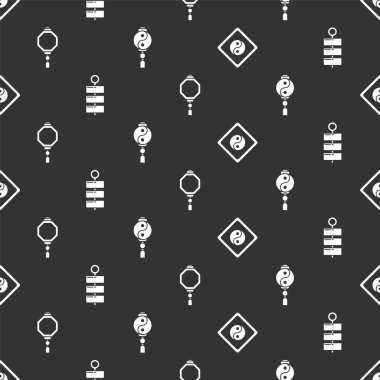 Yin Yang, Havai fişek, Çin kağıt feneri ve Yin Yang 'i kusursuz kalıba sokun. Vektör.