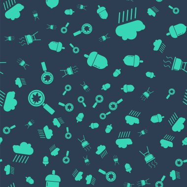 Meşe palamudu, yağmurlu bulut, yapraklı büyüteç ve dikişsiz ızgara. Vektör.