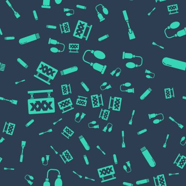 Set Penis pump, Leather whip, Sex shop and Dildo vibrator on seamless pattern. Vector.