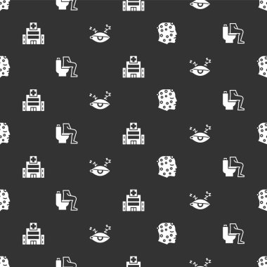 Sedef, egzama kızarıklığı, kabızlık, tıbbi hastane binası ve uykusuzluğu sorunsuz bir şekilde ayarlayın. Vektör.