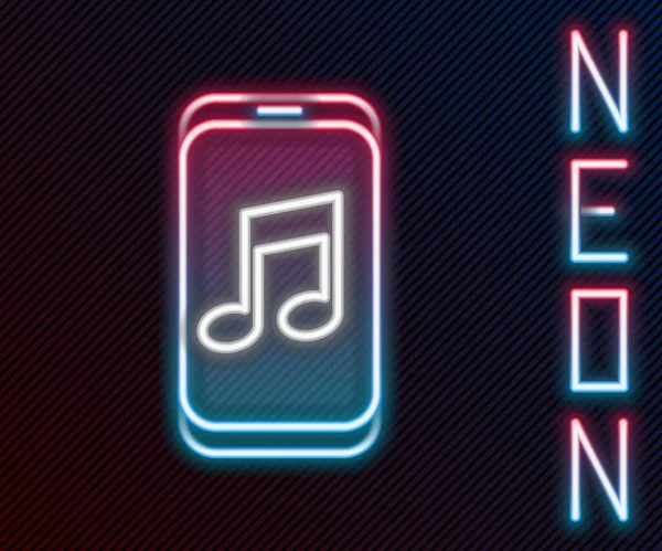 Parlayan Neon Hattı Müzik Çalar Simgesi Siyah Arkaplanda Izole Edildi — Stok Vektör