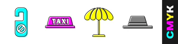 Set Please Disturb Taxi Car Roof Sun Protective Umbrella Beach — Stock Vector