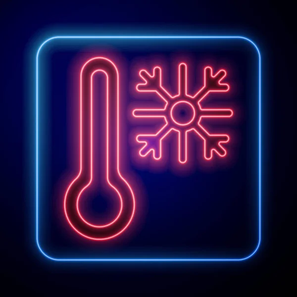 Glowing Neon Thermometer Snowflake Icon Isolated Blue Background Vector — Stock Vector