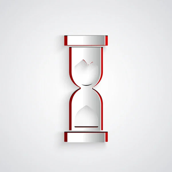 Papel Cortado Reloj Arena Viejo Con Icono Arena Que Fluye — Vector de stock