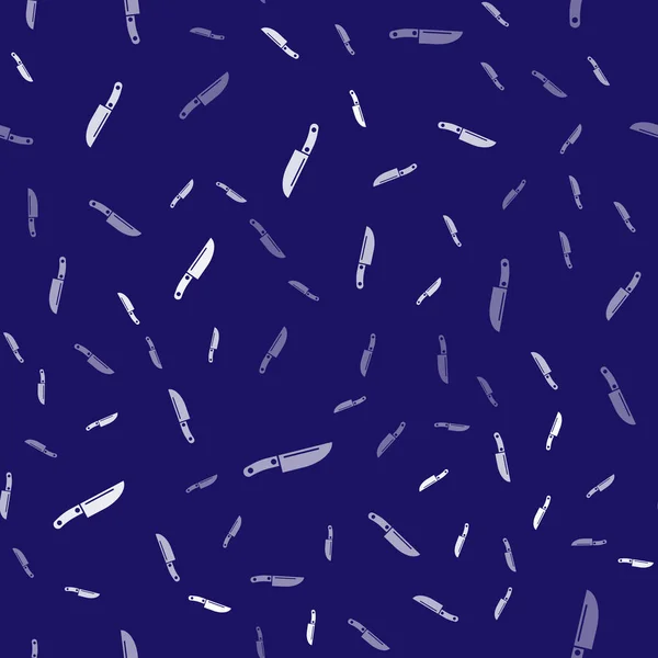 White Knife Symbol Isoliert Nahtlose Muster Auf Blauem Hintergrund Bestecksymbol — Stockvektor