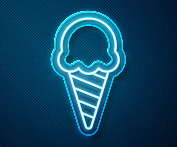 Glowing Neon Line Ice Cream Waffle Cone Icon Isolated Blue — Stock Vector