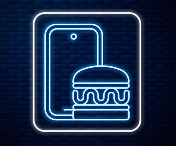 Leuchtende Neon Linie Online Bestellung Und Fast Food Lieferung Symbol — Stockvektor