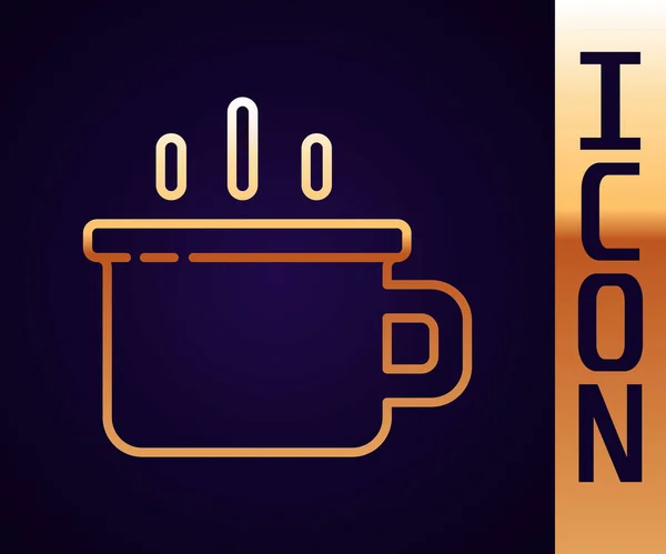 金线咖啡杯图标孤立在黑色背景 茶杯热饮咖啡 — 图库矢量图片