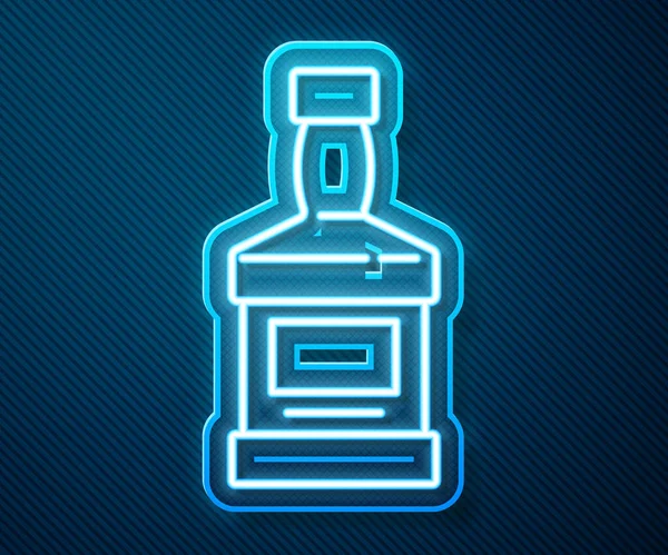 Glödande Neon Linje Whiskey Flaska Ikon Isolerad Blå Bakgrund Vektor — Stock vektor
