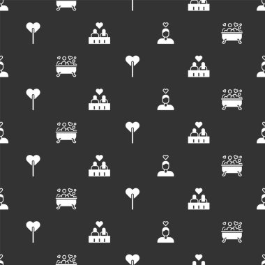 Çifti birbirine aşık et, romantik banyo, lolipop ve kusursuz şablon. Vektör.