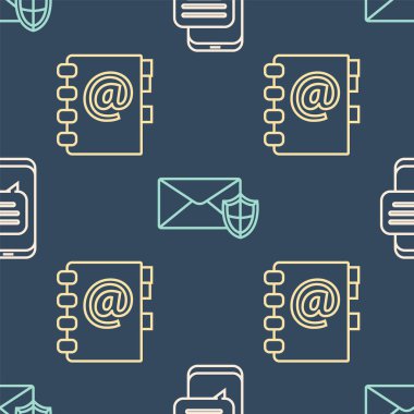 Telefondaki Sohbet mesajları bildirimini, adres defterini ve zırhlı zarfı sorunsuz bir şablona ayarla. Vektör.