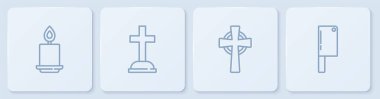 Yakıcı mumu, haçlı Tombstone 'u ve et doğrayıcısını ayarla. Beyaz kare düğme. Vektör.