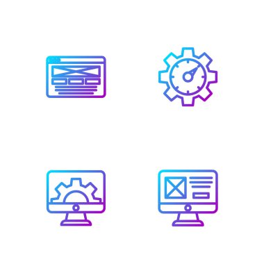 UI ya da UX tasarımı, Web geliştirmesi ve web sitesi istatistiklerini ayarla. Renk simgeleri. Vektör.