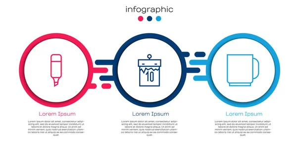 Set Ligne Marqueur Stylo Calendrier Tasse Café Modèle Infographie Entreprise — Image vectorielle