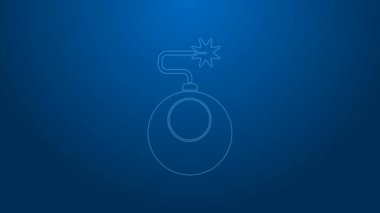 Beyaz çizgi bombası, mavi arka planda izole edilmiş ikonu patlatmaya hazır. 4K Video hareketli grafik canlandırması