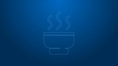 Beyaz çizgi geleneksel Çin çay töreni ikonu mavi arka planda izole edildi. Fincanlı çaydanlık. 4K Video hareketli grafik canlandırması