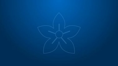 Beyaz çizgili Lotus çiçeği ikonu mavi arkaplanda izole edilmiş. 4K Video hareketli grafik canlandırması