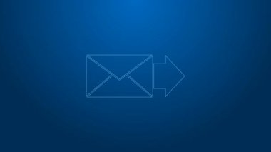Beyaz çizgi Zarf simgesi mavi arkaplanda izole edildi. E- posta mektup sembolü. 4K Video hareketli grafik canlandırması